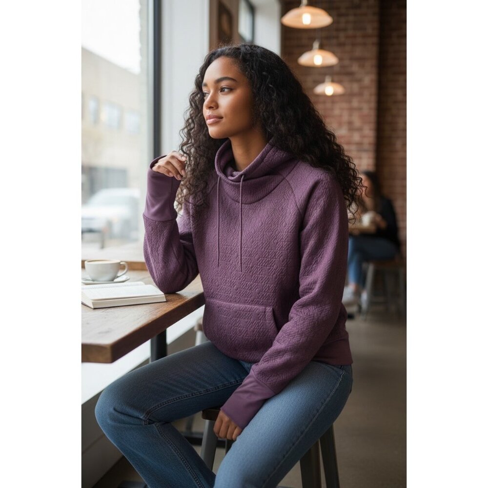 Athleta Sweatshirt Jacquard Elevation Burgundy Textured Mock Neck Pullover Sz. M